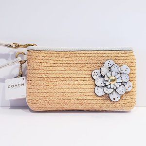 NWT Coach Straw Clutch w/Leather Floral Design